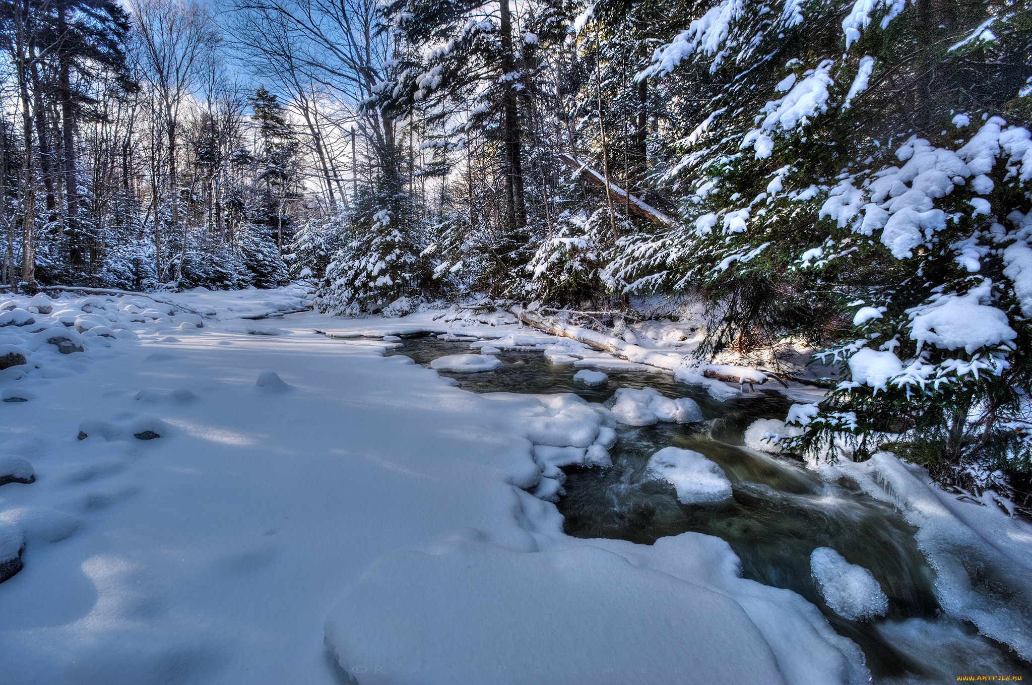 Звуки природы зимой. Зима лес ручей малая Лаба. Зимний ручей.